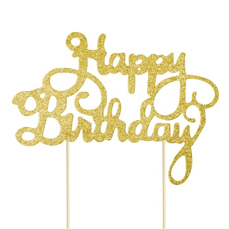 Tårta topper "Happy Birthday" glitter guld