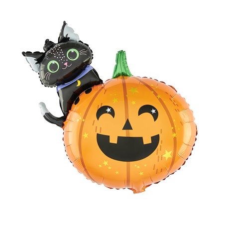 Halloween Pumpa med katt folieballong 34"