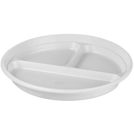 100 st Återanvändbara 3-rums plasttallrik vita 22cm