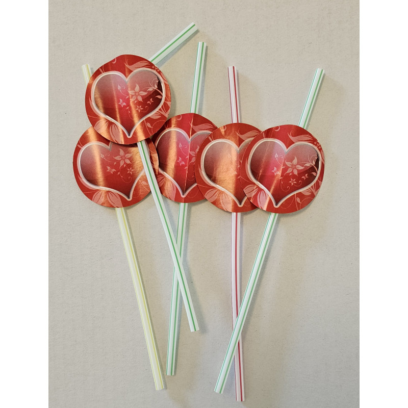 5 st Knäck sugrör med hjärtdekoration 21 cm
