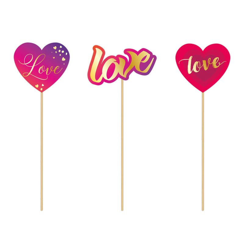 3 St Love Caketoppers - Lägg till en touch av kärlek till din fest