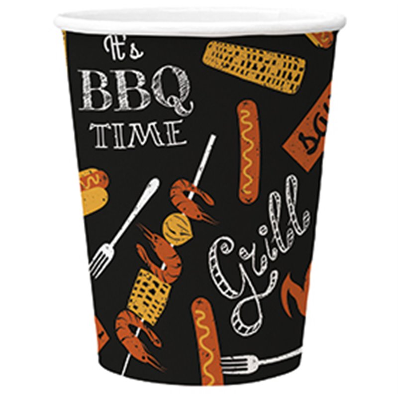 8 st Pappmuggar 250 ml - Plastfri pappmuggar med BBQ Party motiv - Perfekt för Grillfest