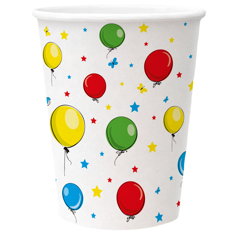 8 st Pappmuggar 250 ml - Plastfria Pappmuggar Happy Birthday - Perfekt för barnkalasfest