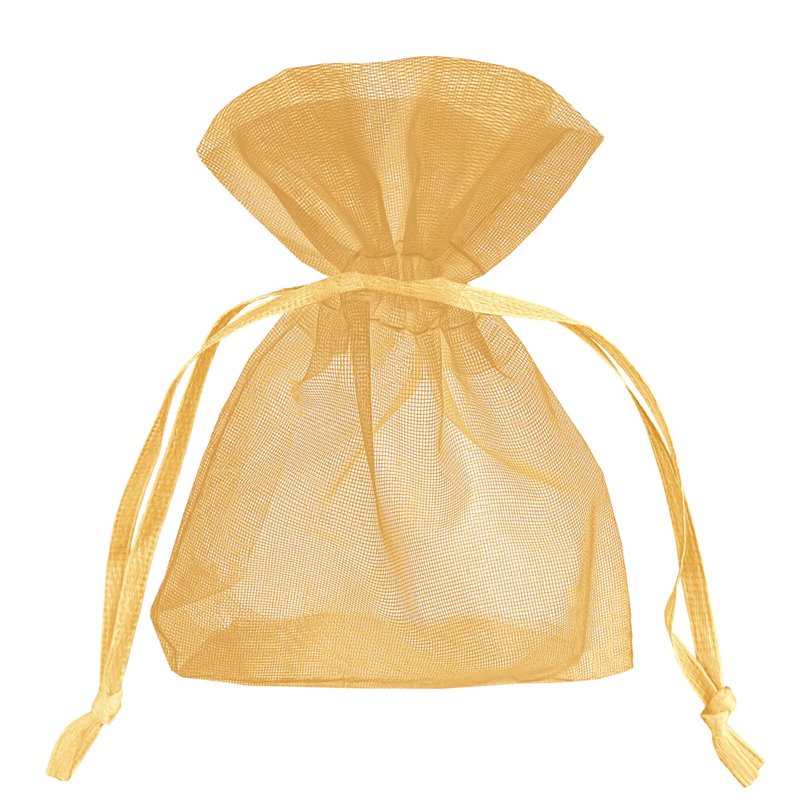 10 st. Lyxiga Organza- och Chiffonpåsar i Guld 7x9 cm - Perfekt för Festdekorationer