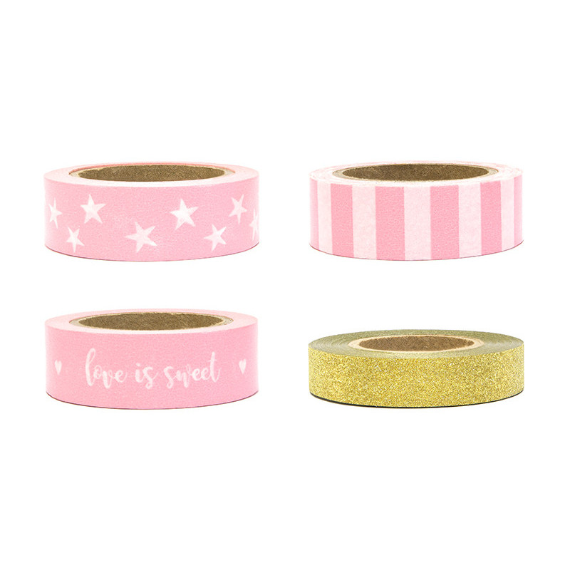 4 rullar Washi Tape dekorationstejp rosa/guld