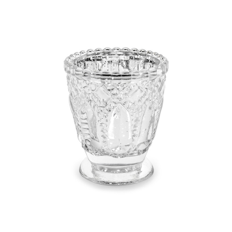 4 st. Silverfärgade Glas Ljusstakar, Bredd 7cm, Höjd 8cm