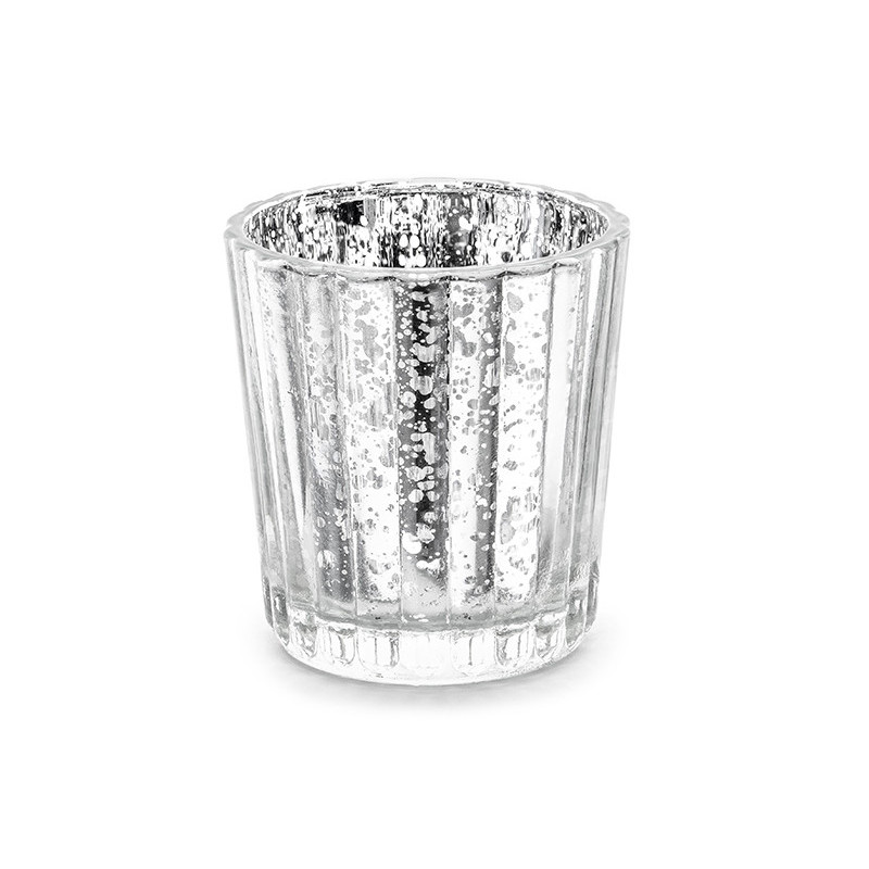 4 st. Silverfärgade Spegelglas Ljusstakar, Höjd 6cm