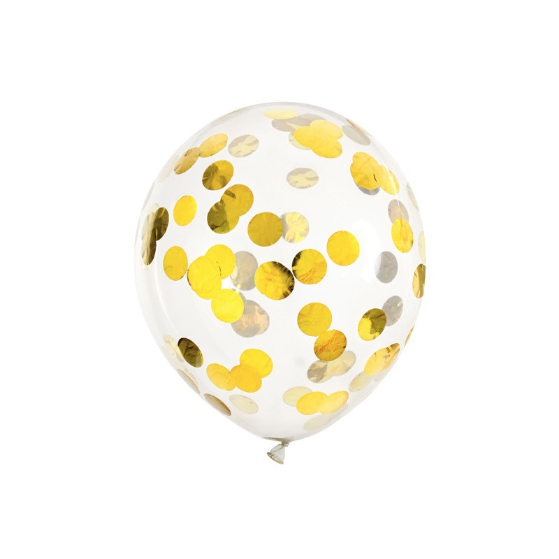 6 st. Guld Konfetti Ballonger med Cirklar, 30cm i Paket