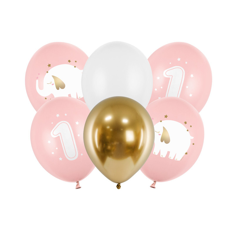 6 st. Jubileumsballonger i Babyrosa & Guld, 30 cm