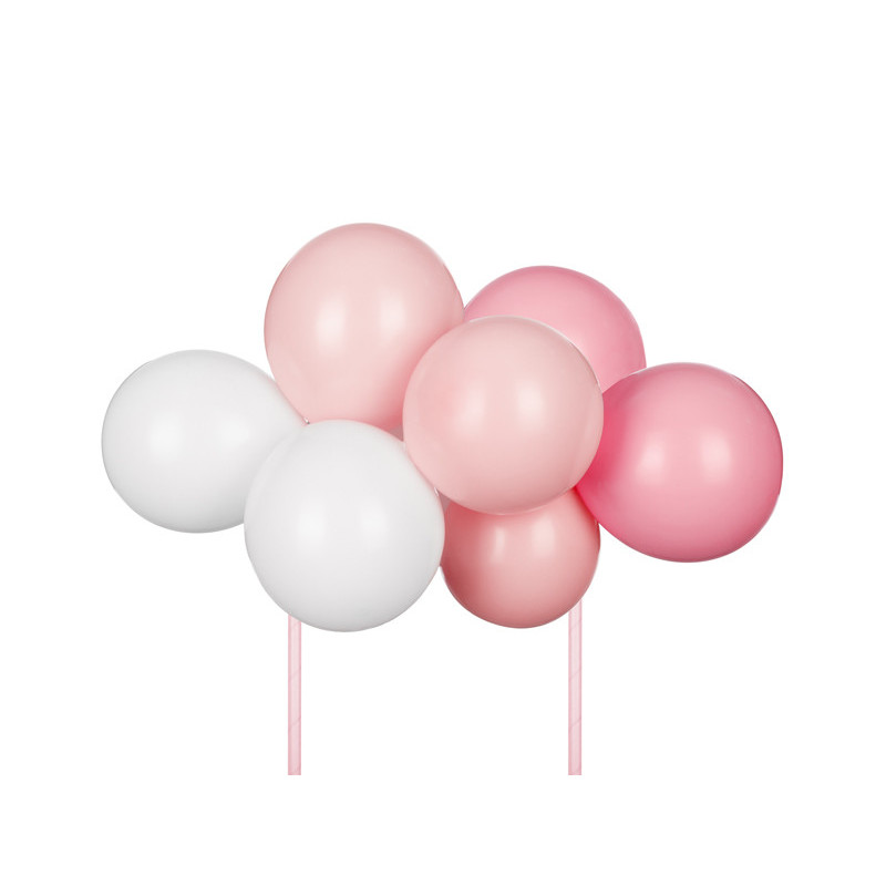 10 st. Festliga Rosa Ballongkaketoppar Set, 29 cm med Tillbehör