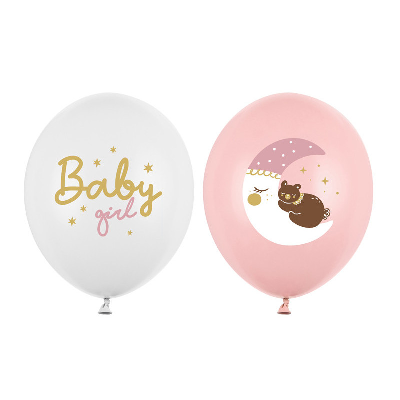 50 st. ballonger 30 cm baby girl mix pastell rosa och vit med tryck