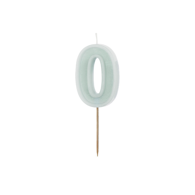 Birthday candle Number 0, light mint, 6 cm