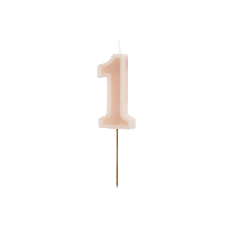 Birthday candle Number 1, dusty rose, 6 cm