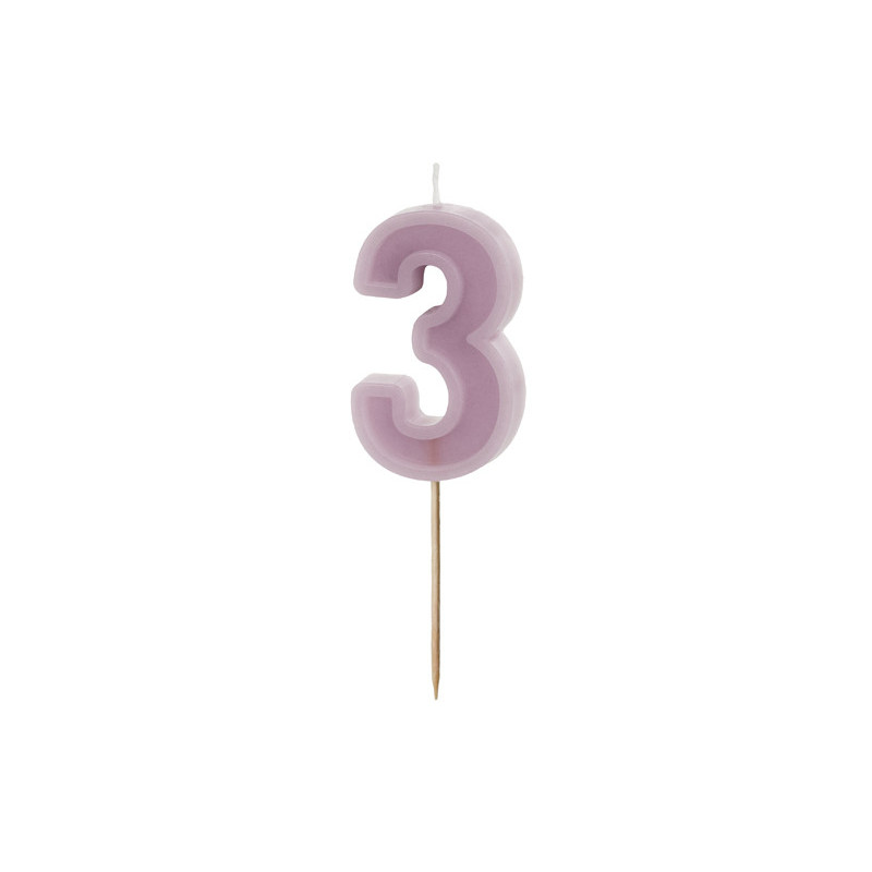 Birthday candle Number 3, violet, 6 cm