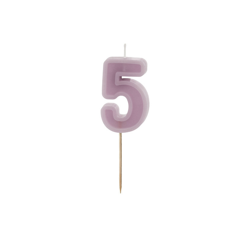 Birthday candle Number 5, violet, 6 cm