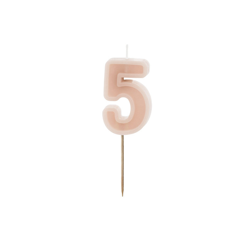 Birthday candle Number 5, dusty rose, 6 cm