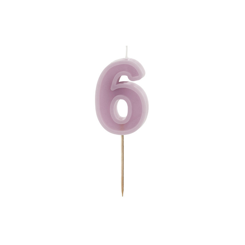 Birthday candle Number 6, violet, 6 cm