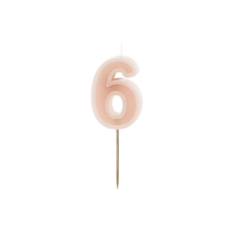 Birthday candle Number 6, dusty rose, 6 cm