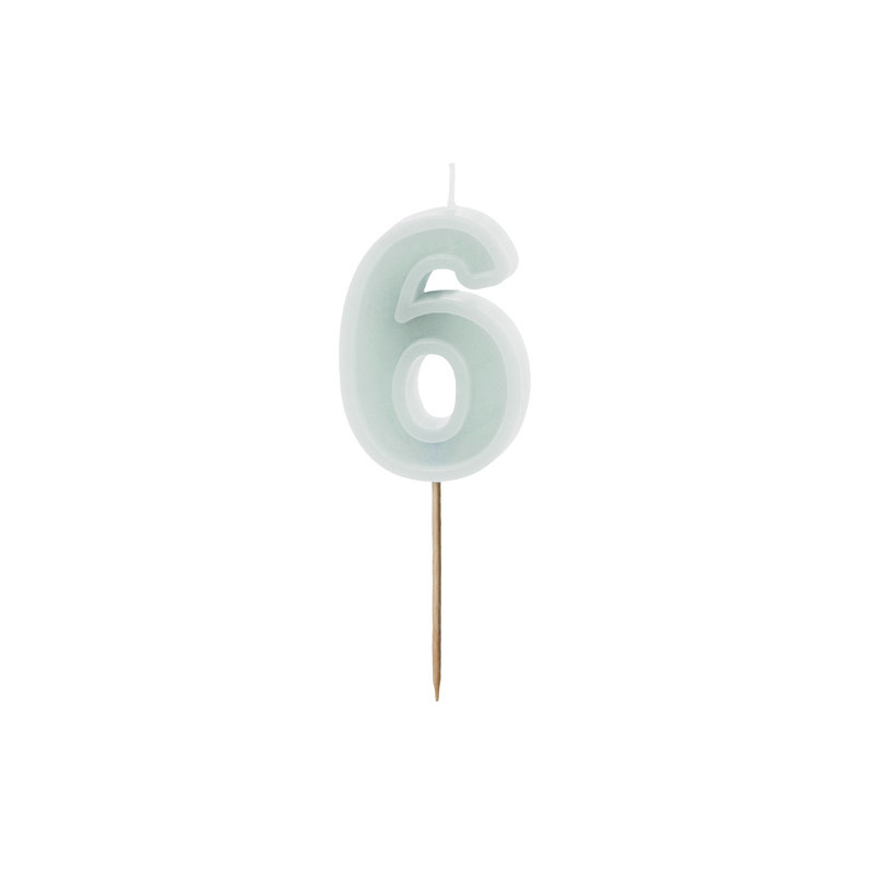 Birthday candle Number 6, light mint, 6 cm