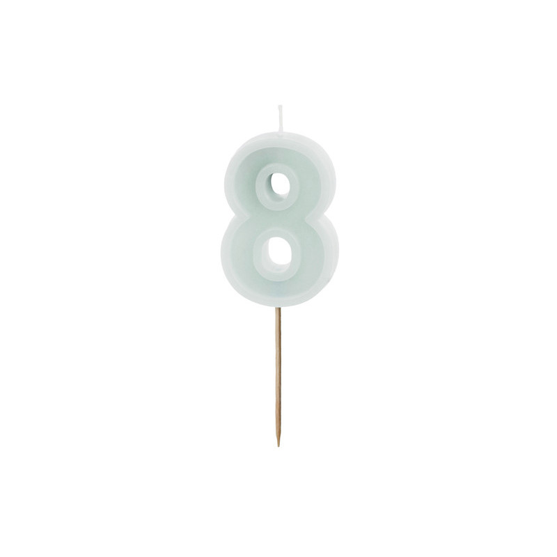 Birthday candle Number 8, light mint, 6 cm