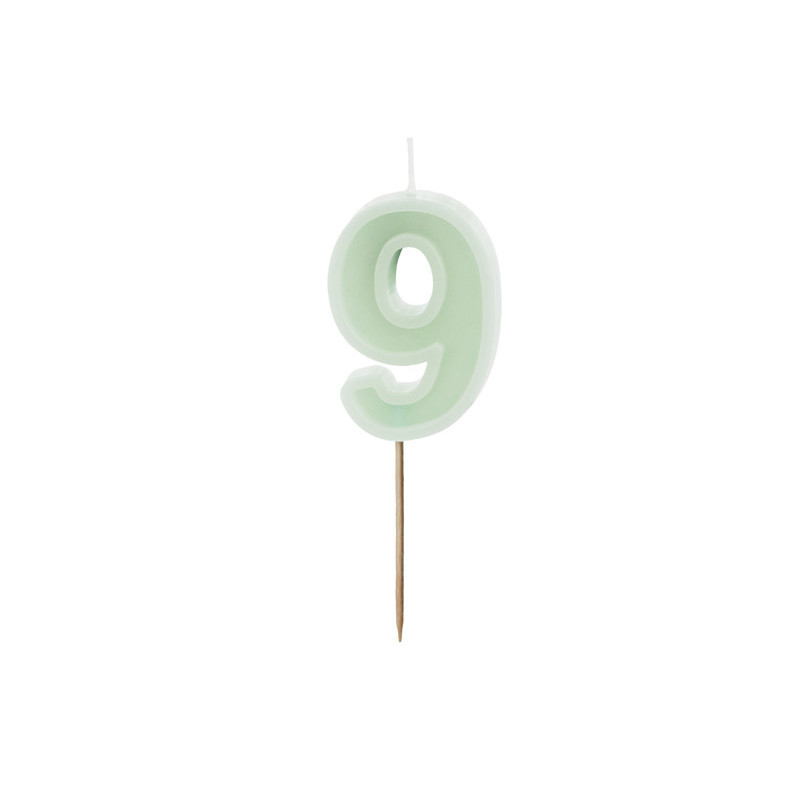 Birthday candle Number 9, green, 6 cm