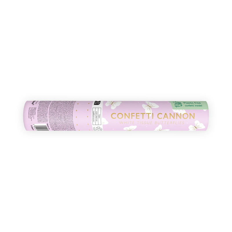 Confetti cannon with butterflies, white, 20cm