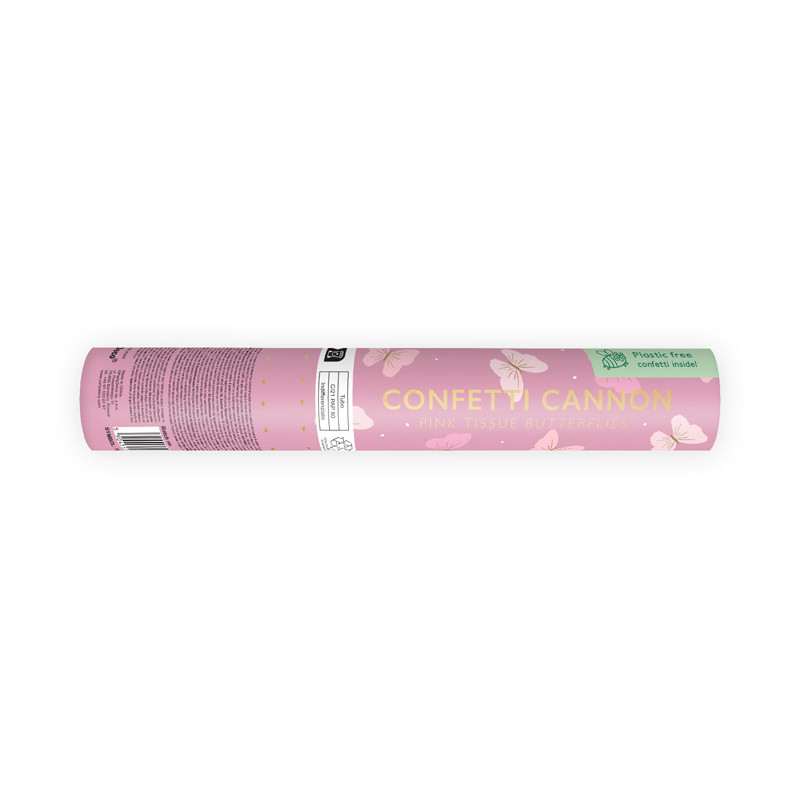 Confetti cannon with butterflies, pink, 20cm