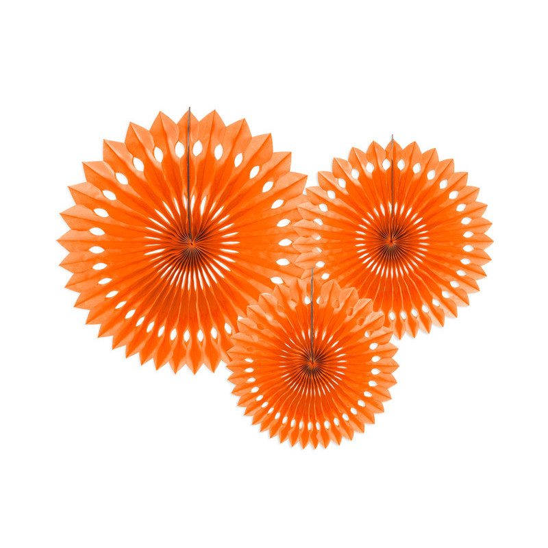 3 st Dekorativa rosetter av silkespapper, orange, 20-30 cm i diameter, återanvändbara