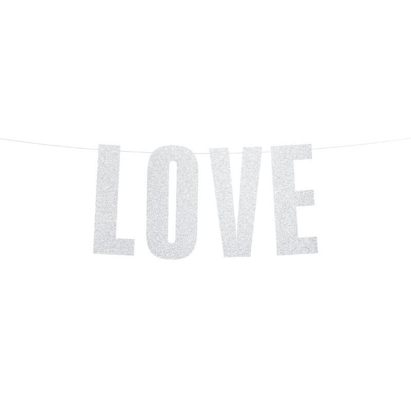 Kärleksbanner - Love - Silverglitter 21 x 55 cm