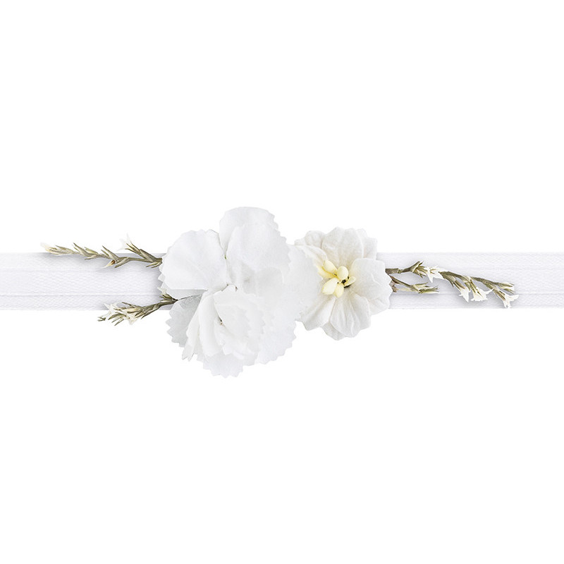 1 st. Handledskorsage Elegant med vita blommor, vitt blomsterarmband för bröllop och fest