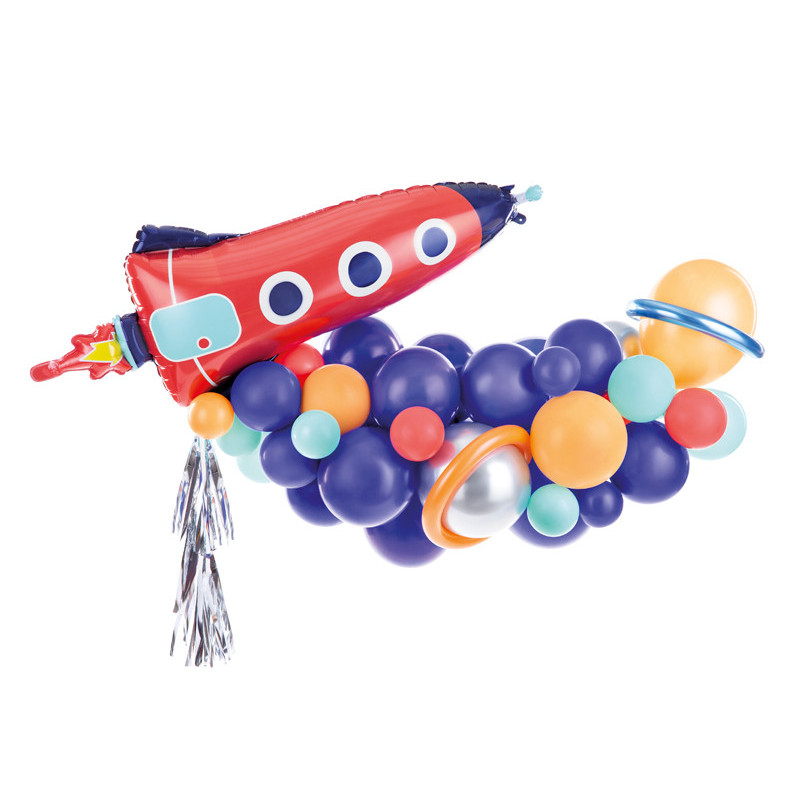 Ballongirlang raketset, blå orange grön, 154x130 cm, Partydeco latex folie kartong