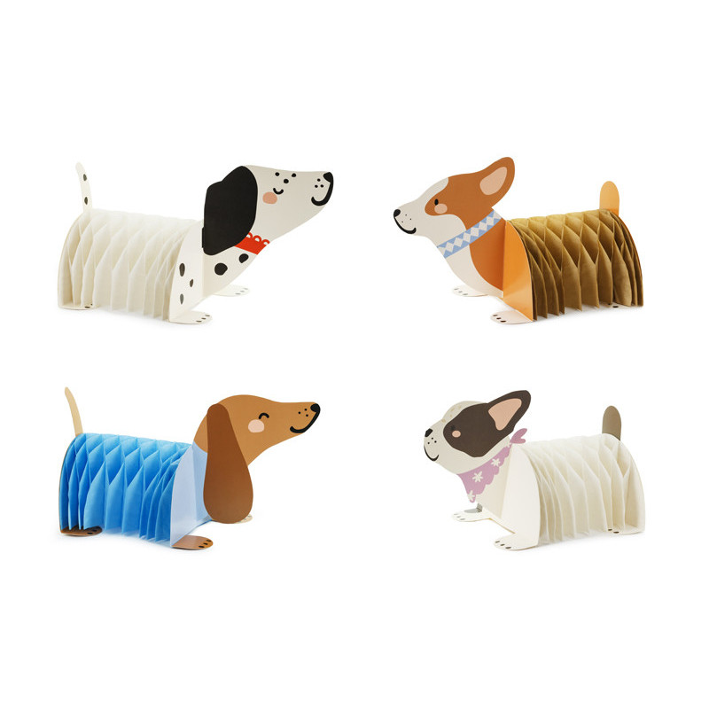 Paper honeycomb decorations Dogs, mix (1 pkt / 4 pc.)