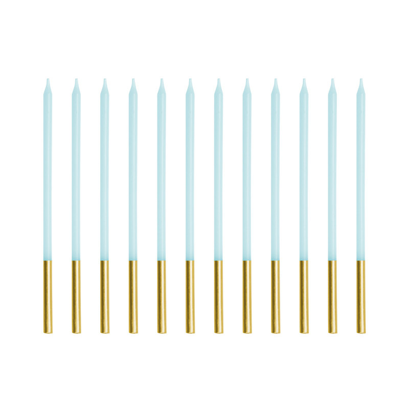 Plain birthday candles, light blue, 14 cm (1 pkt / 12 pc.)