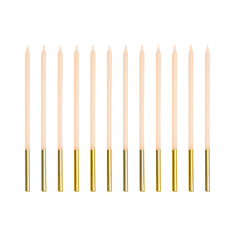 Plain birthday candles, beige, 14 cm (1 pkt / 12 pc.)