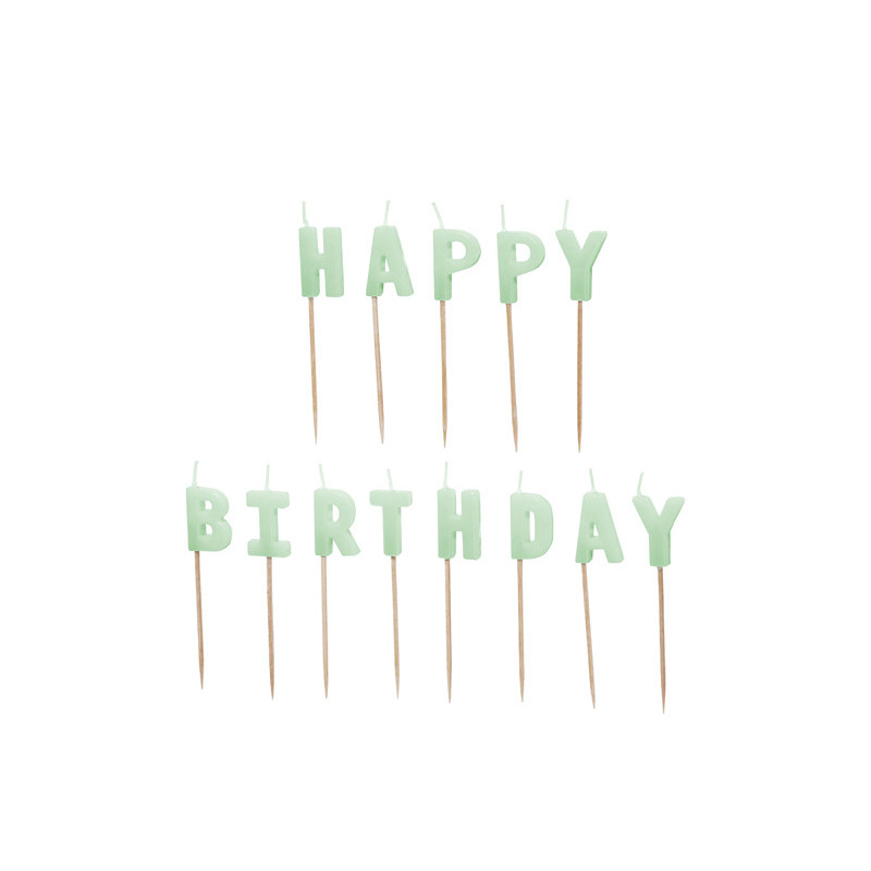 Birthday candles Happy Birthday, 2.5 cm, light green (1 pkt / 13 pc.)