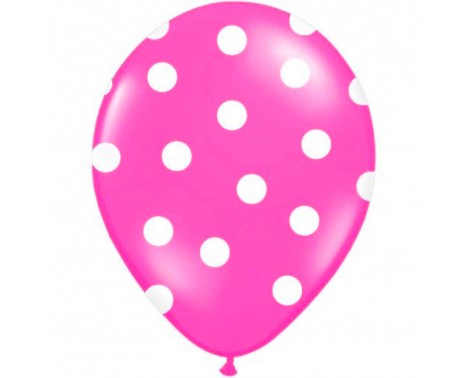 6 st Hot pink ballonger med vita prickar