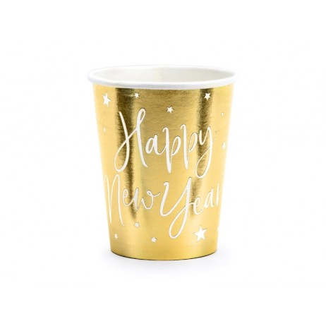 6 st Pappmuggar Happy new year! - guld 22cl